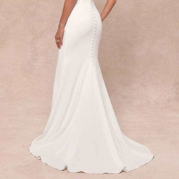 Lulus Arienne White Off-the-Shoulder Mermaid Maxi Dress Size Medium NEW NWT - Picture 14 of 15